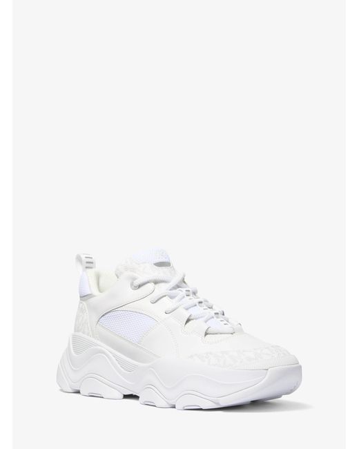 Michael Kors White Mk Atlas Mixed-Media Trainer for men