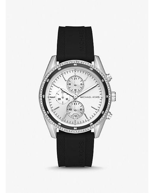 Michael Kors White Oversized Hadyn Pavé Silver-tone Watch