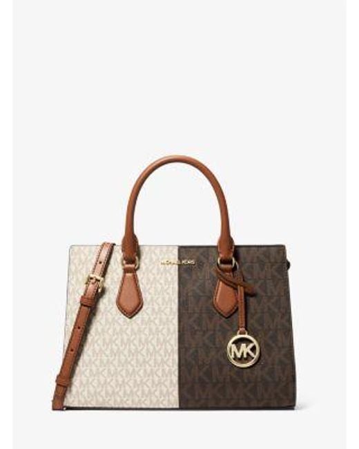 Michael Kors Natural Sheila Medium Two-Tone Metallic Signature Logo Satchel