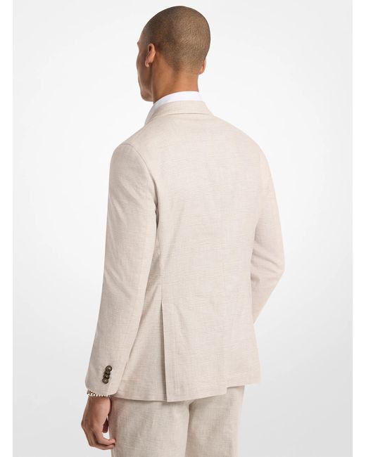 Michael Kors Natural Mk Checkered Stretch Cotton And Linen Blend Blazer for men