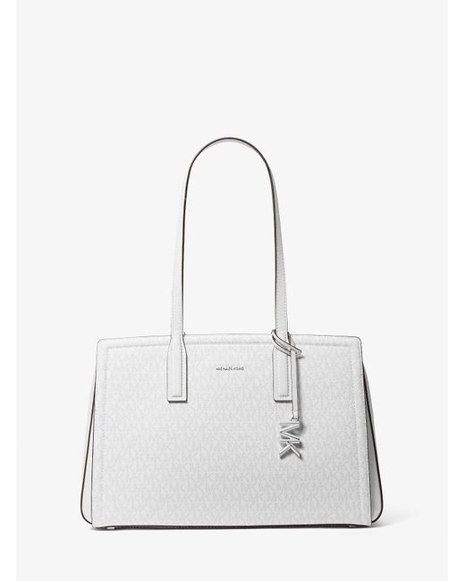 Mk Borsa Tote Laila Media Con Logo di MICHAEL Michael Kors in White