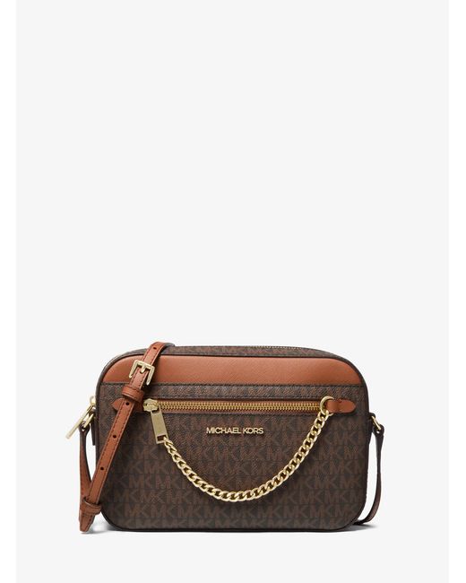 Michael Kors Outlet Brown Mk Jet Set Large Logo Crossbody Bag