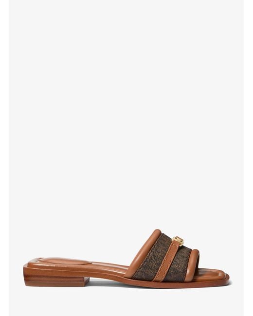 MICHAEL Michael Kors Brown Mandy Signature Logo Slide Sandal