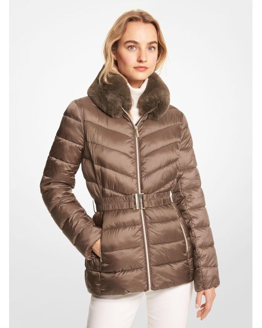 Michael Kors Synthetic Faux Fur Trim Quilted Nylon Packable Puffer ...