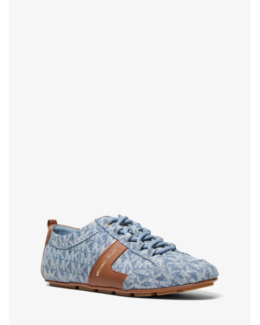 MICHAEL Michael Kors Blue Keely Signature Logo Print Denim And Leather Trainer