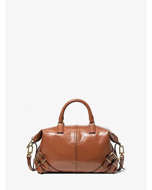 MICHAEL Michael Kors Brown Darrington Small Crackled Leather Satchel