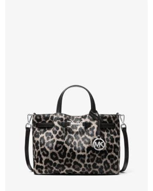 Michael Kors Black Carson Small Leopard Print Calf Hair Satchel
