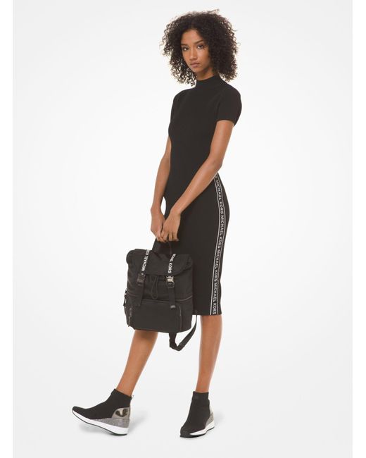 Michael Kors Logo Tape Ribbed Knit Dress in Black | Lyst Canada