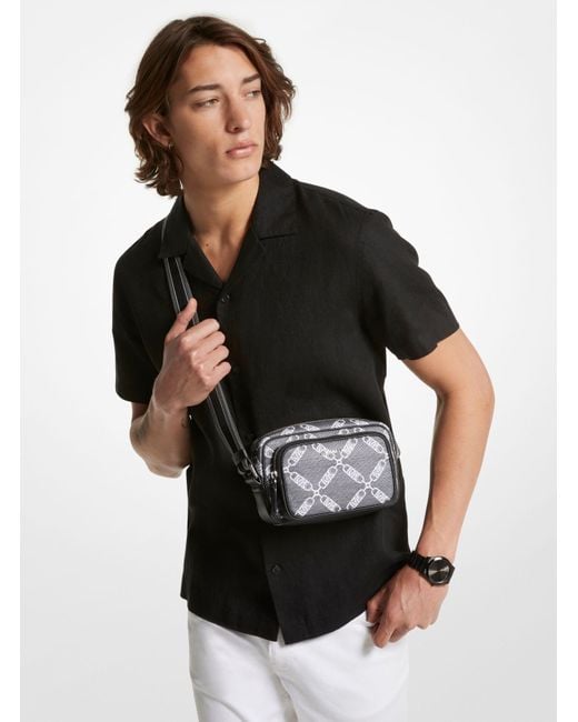 Michael Kors Gray Mk Hudson Empire Logo Jacquard Camera Bag for men