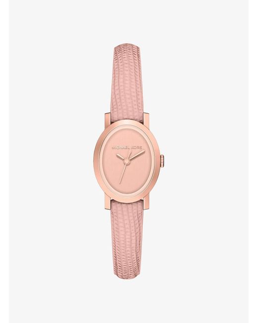 Michael Kors Pink Petite Maude Rose-Tone And Lizard Embossed Leather Watch