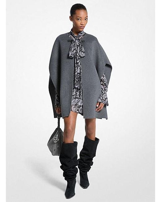 Michael Kors Gray Double Face Wool Blend Cape
