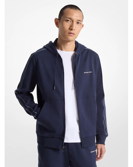 Michael Kors Blue Mk Logo Tape Cotton Blend Zip-Up Hoodie for men