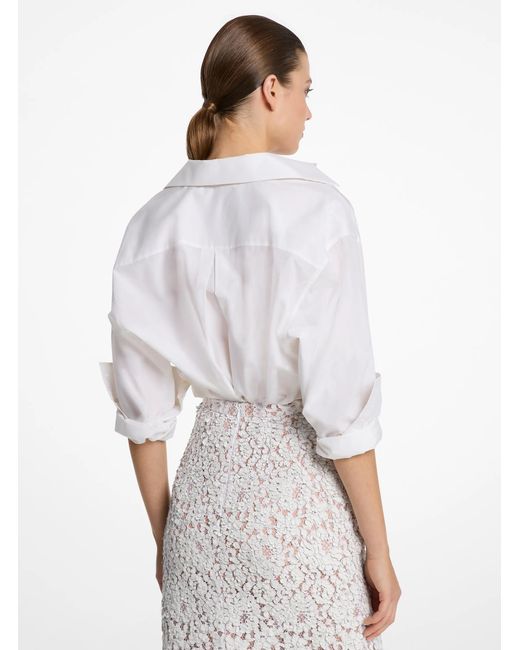 Michael Kors White Mk Silk And Cotton Taffeta Portrait Collar Shirt