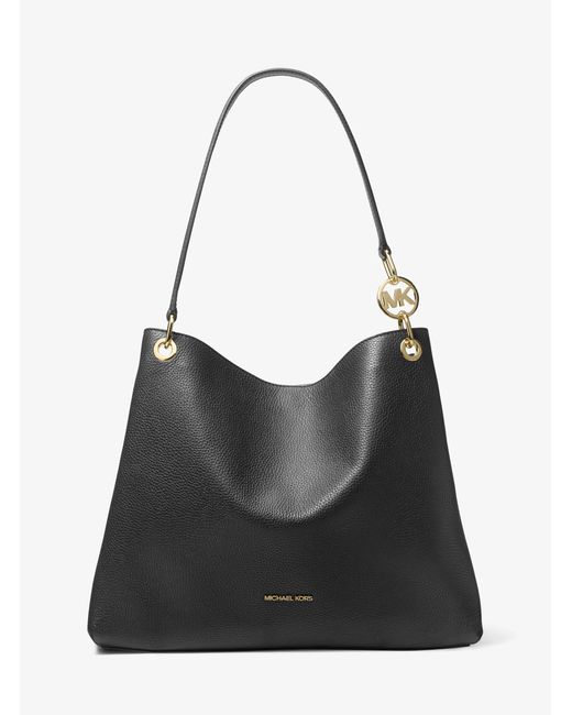 Michael Kors Outlet Black Mk Christina Large Pebbled Leather Shoulder Bag