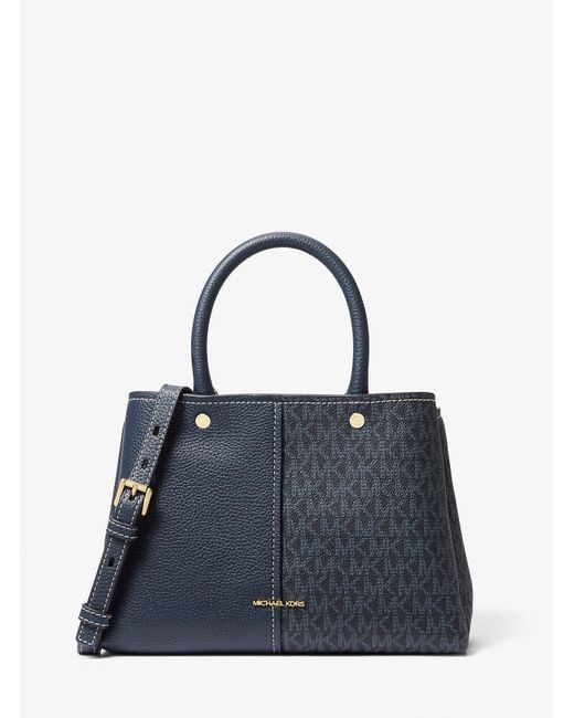 MICHAEL Michael Kors Blue Mk Flora Medium Signature Logo And Leather Satchel
