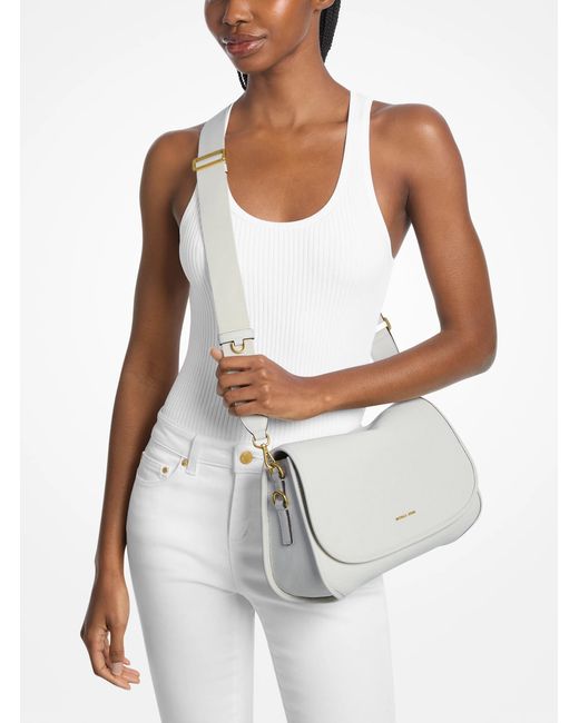 MICHAEL Michael Kors White Mk Holmes Medium Pebbled Leather Convertible Messenger Bag