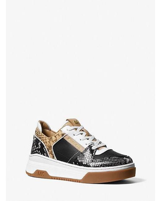 Michael Kors White Lexi Two-tone Snake Embossed Leather Trainer