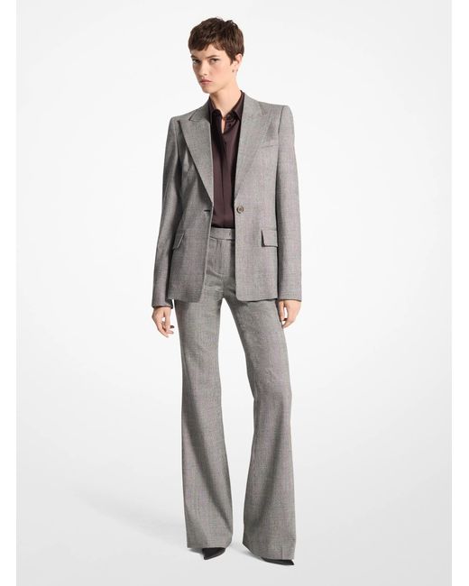 Michael Kors White Mk Georgina Glen Plaid Stretch Wool Flannel Blazer