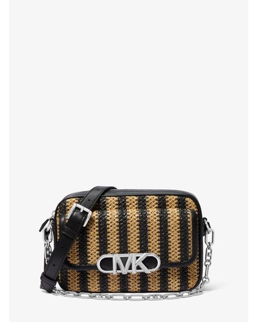 Sac à bandoulière Parker rayé de taille moyenne en paille et en cuir Michael Kors en coloris Gray