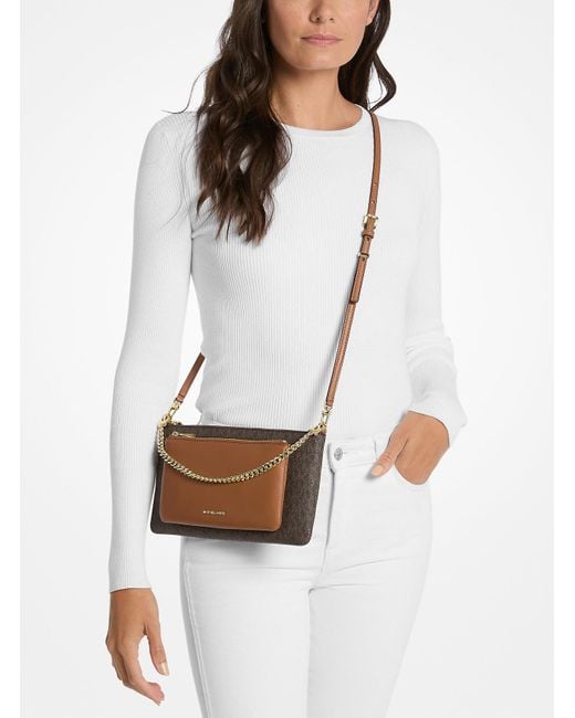 Mk Sac À Bandoulière Convertible Jet Set De Taille Moyenne À Logo Signature Michael Kors en coloris Brown