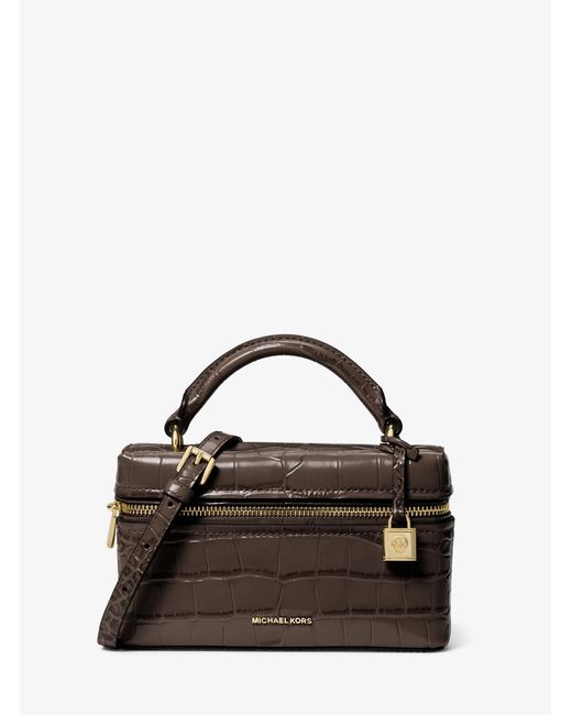 MICHAEL Michael Kors Black Mk Jana Extra-Small Crocodile Embossed Leather Convertible Crossbody Bag