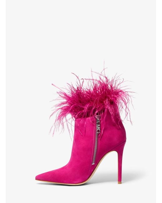 Michael Kors Whitby Feather Trim Suede Ankle Boot in Pink Lyst UK