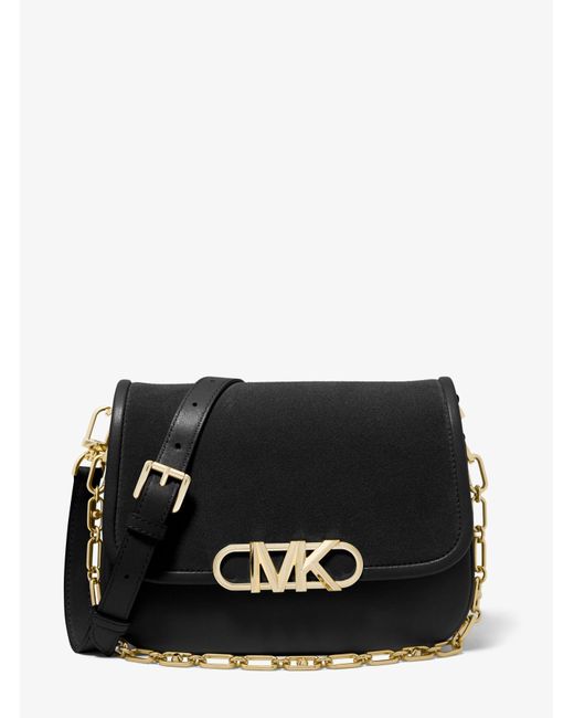 Michael Kors Parker Medium Suede Messenger Bag in Black | Lyst