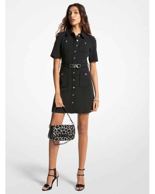 MICHAEL Michael Kors Black Mk Stretch Crepe Belted Utility Dress