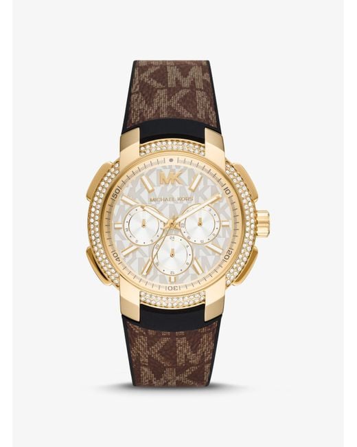 Michael Kors Brown Oversized Pavé Gold-tone And Logo Sport Watch