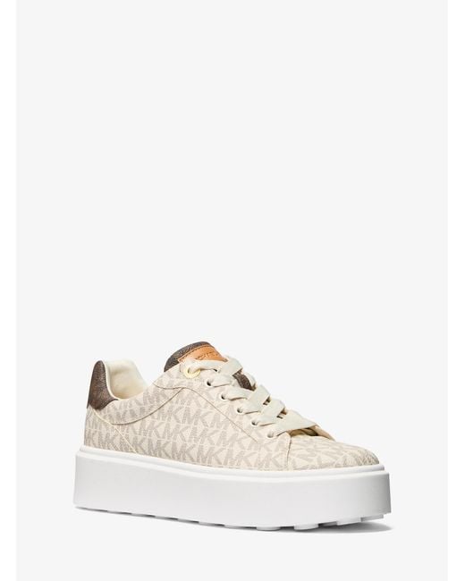 Michael Kors Outlet White Mk Romey Two-Tone Logo Platform Trainers