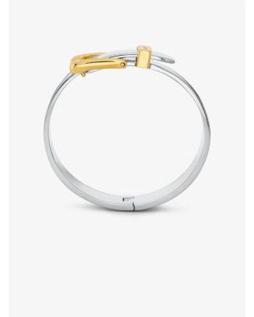 Michael Kors White Gold-tone Or Silver-tone Colby Buckle Bangle Bracelet