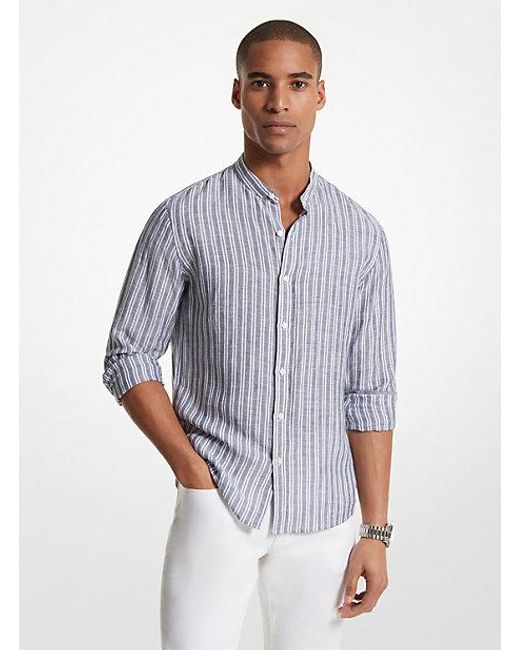 Michael Kors Blue Striped Linen Blend Shirt for men