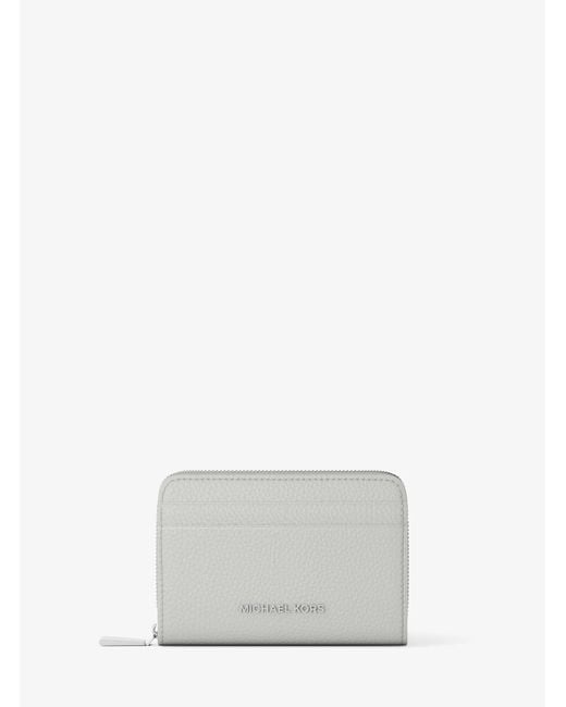 MICHAEL Michael Kors White Mk Jet Set Small Pebbled Leather Zip-Around Card Case
