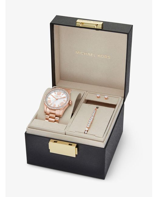 Set regalo gioielli e orologio Lexington tonalità oro rosa con pavé di Michael Kors in Metallic