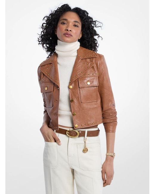 Michael Kors White Crinkled Studded Jacket