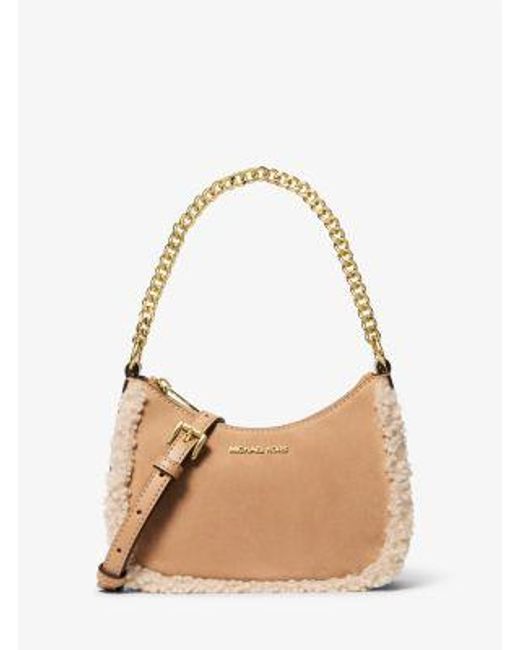 Michael Kors Natural Jet Set Small Suede And Faux Shearling Convertible Crossbody Bag