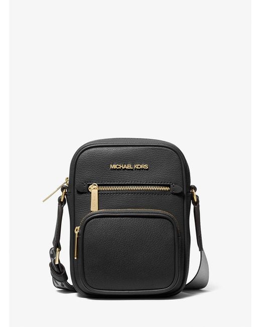 Michael Kors Outlet Black Mk Jet Set Medium Leather Crossbody Bag