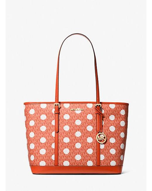 Michael Kors Red Jet Set Large Polka Dot Signature Logo Tote Bag