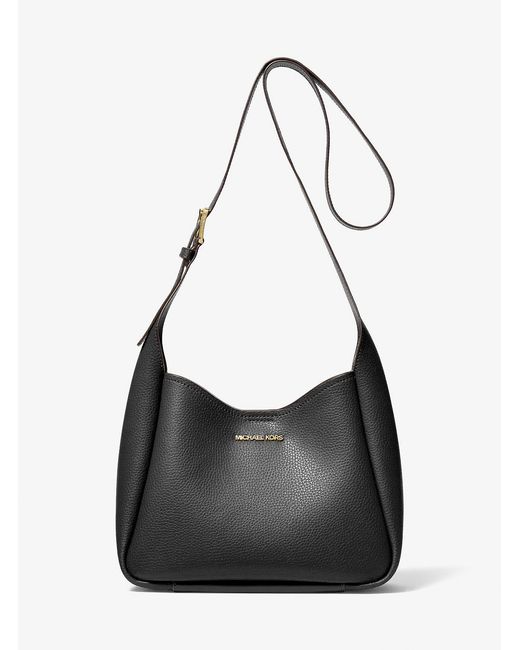 Michael Kors Outlet Black Mk Birch Medium Pebbled Leather Messenger Bag
