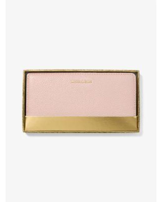Michael Kors Pink Bryant Large Pebbled Leather Snap-Front Wallet