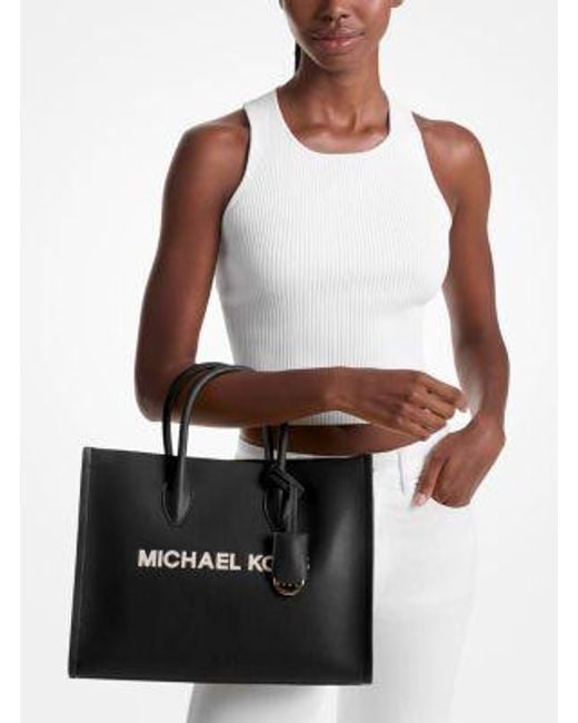 Michael Kors Black Mirella Medium Pebbled Leather Tote Bag