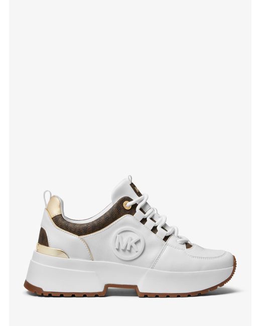 Michael Kors Cosmo Logo And Faux Leather Trainer in White | Lyst