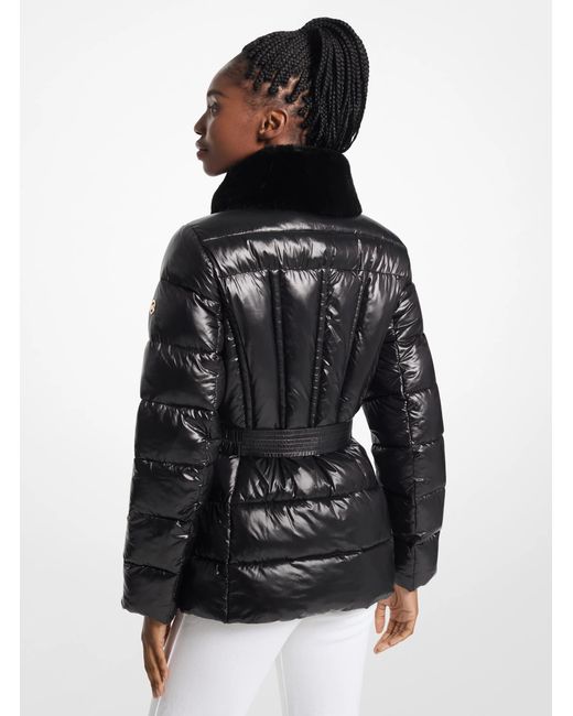 MICHAEL Michael Kors Black Mk Packable Quilted Nylon And Faux Fur Trim Puffer Jacket