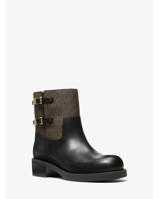 MICHAEL Michael Kors Black Mk Darrington Leather And Signature Logo Ankle Boot