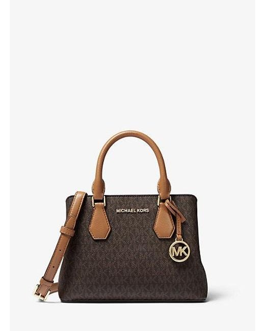 Michael Kors Brown Camille Small Logo And Leather Satchel