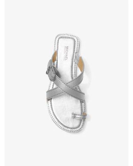 Michael Kors White Ashton Metallic Leather Flat Sandal