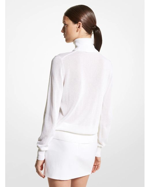 Michael Kors White Mk Joan Tulle Viscose Blend Polo Neck Jumper