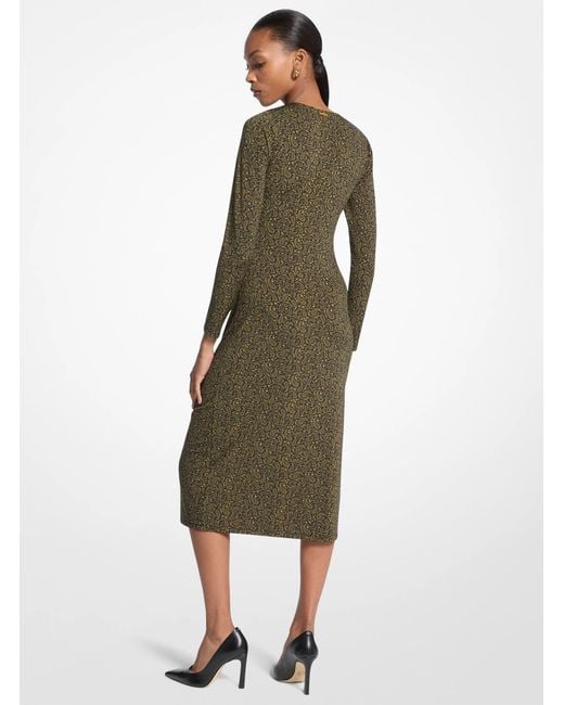 MICHAEL Michael Kors Green Paisley Print Stretch Matte Jersey Midi Dress