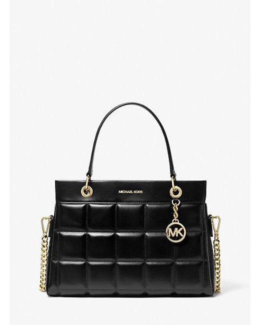 MICHAEL Michael Kors Susan Medium Quilted Leather Satchel in Black 