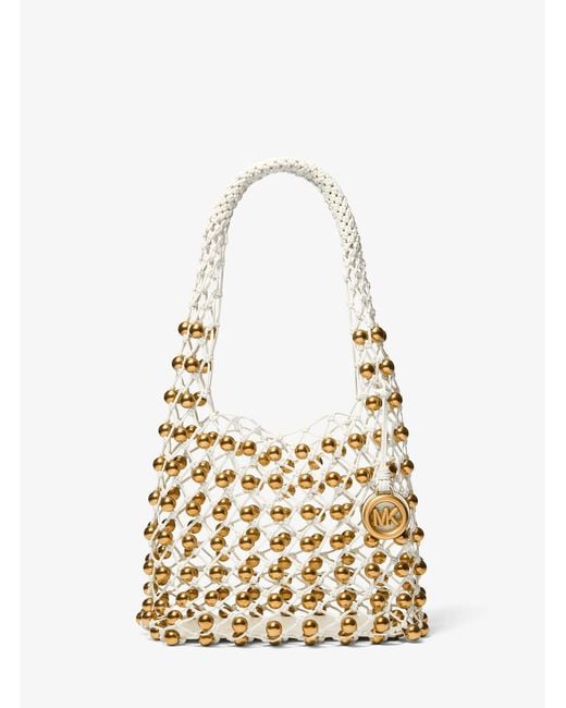 Michael Kors Metallic Limited-Edition Gwen Small Studded Hand-Woven Leather Hobo Shoulder Bag